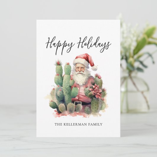 Cartes Pour Fêtes Annuelles Cactus Santa Joyeuses Fêtes Noël (Debout devant)