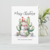 Cartes Pour Fêtes Annuelles Cactus Snowman Joyeux Noël (Debout devant)