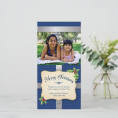 Cartes Pour Fêtes Annuelles Cadeau Bleu Chevron Noël (Debout devant)