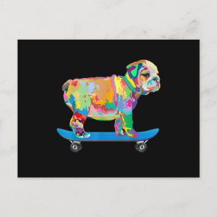 Cartes Pour Fêtes Annuelles Cadeau Chien Bouledogue Coloré et Cool sur Skate