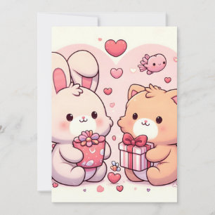 Cartes Pour Fêtes Annuelles Cadeau d'amour de lapin et d'ours Kawaii mignon