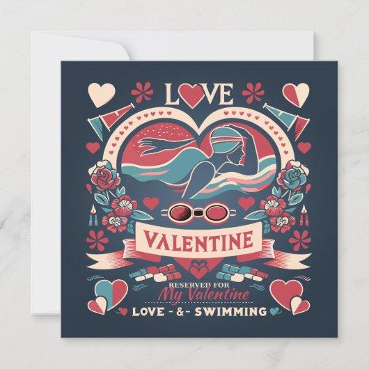 Cartes Pour Fêtes Annuelles Cadeau d'amour de natation pour la Saint-Valentin (Devant)