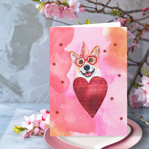 Cartes Pour Fêtes Annuelles Cadeau de la Saint-Valentin Chien Corgi Orange Ros