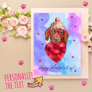 Cartes Pour Fêtes Annuelles Cadeau de la Saint-Valentin Chien Dachshund Brun B