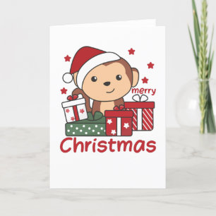 Cartes Pour Fêtes Annuelles Cadeau de Noël de singe Animaux d'hiver Singes