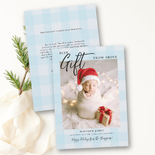 Cartes Pour Fêtes Annuelles Cadeau d'En-Haut à Carreaux Bleus Noël Bébé Modern