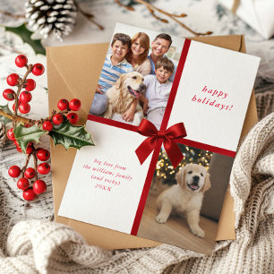 Cartes Pour Fêtes Annuelles Cadeau emballé avec un ruban rouge 2 photo famille