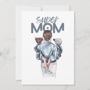 Cartes Pour Fêtes Annuelles Cadeau personnalisé Super Maman avec fils et fille