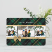 Cartes Pour Fêtes Annuelles Cadeau Plaid Vert Enveloppé & Bow Or Présente Phot (Debout devant)