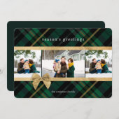 Cartes Pour Fêtes Annuelles Cadeau Plaid Vert Enveloppé & Bow Or Présente Phot (Devant / Derrière)