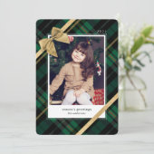 Cartes Pour Fêtes Annuelles Cadeau Plaid Vert Enveloppé & Bow Or Présente Phot (Debout devant)