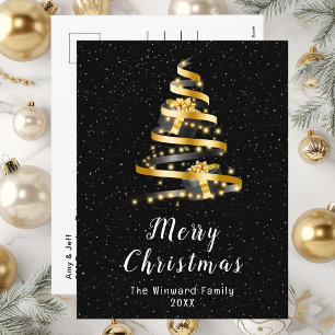 Cartes Pour Fêtes Annuelles Cadeau Ruban Doré et Noir Joyeux Noël