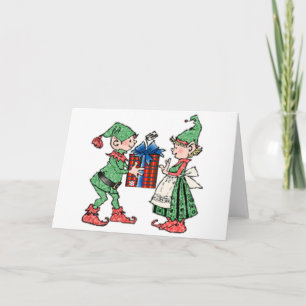 Cartes Pour Fêtes Annuelles Cadeau Vintage Christmas Elves Giving