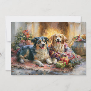 Cartes Pour Fêtes Annuelles Cadeaux de Noël Cheminée Chiens