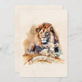 Cartes Pour Fêtes Annuelles Cadeaux de vacances paisibles Lion et agneau (Devant / Derrière)