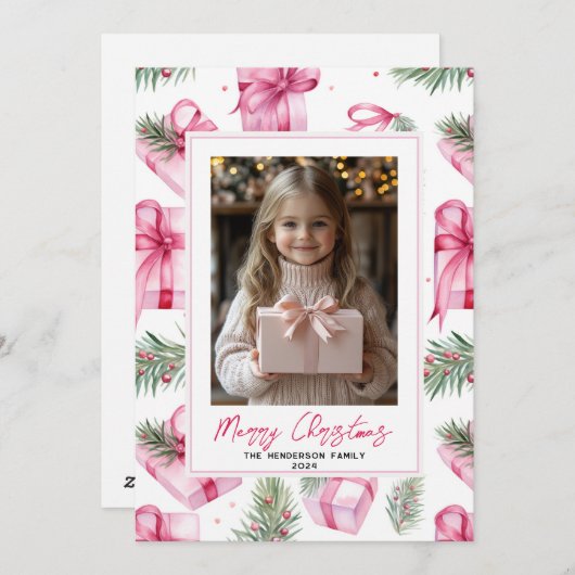 Cartes Pour Fêtes Annuelles Cadeaux et vaches roses personnalisés Noël Photo e (Devant / Derrière)