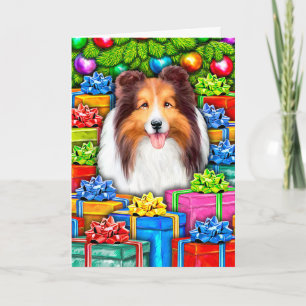 Cartes Pour Fêtes Annuelles Cadeaux ouverts de Noël de Sheltie