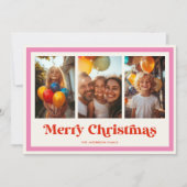 Cartes Pour Fêtes Annuelles Cadre 3 photos Rose Rétro Noël Arc-en-ciel (Devant)