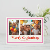 Cartes Pour Fêtes Annuelles Cadre 3 photos Rose Rétro Noël Arc-en-ciel (Debout devant)