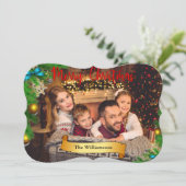 Cartes Pour Fêtes Annuelles Cadre Arbre de Noël Avec Photo Mince Or (Debout devant)