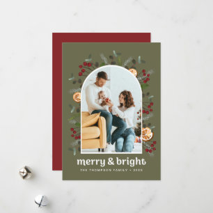 Cartes Pour Fêtes Annuelles Cadre Arche Rouge Vert Famille Photo Noël