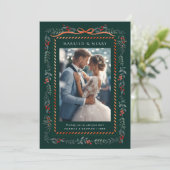 Cartes Pour Fêtes Annuelles Cadre Baies Hivernales Mariés & Joyeux Photo Vert (Debout devant)