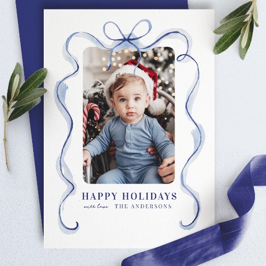 Cartes Pour Fêtes Annuelles Cadre Bleu Ruban Happy Holidays Photo