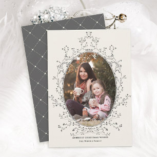 Cartes Pour Fêtes Annuelles Cadre Botanique Gris Vintage pour Photo de Noël