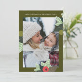 Cartes Pour Fêtes Annuelles Cadre botanique vert rustique Photo Noël (Debout devant)