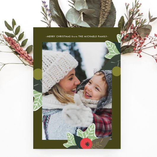 Cartes Pour Fêtes Annuelles Cadre botanique vert rustique Photo Noël