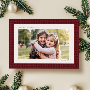 Cartes Pour Fêtes Annuelles Cadre classique Noël pied-de-poule une photo rouge