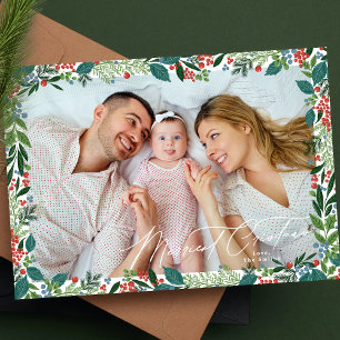 Cartes Pour Fêtes Annuelles cadre de baies élégante plus merriest noël photo