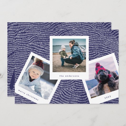 Cartes Pour Fêtes Annuelles Cadre de cabine multiphoto | Joyeux Noël bleu (Devant / Derrière)