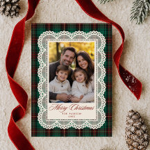 Cadre de dentelle tartan vert Photo Joyeux Noël