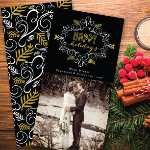 Cartes Pour Fêtes Annuelles Cadre de feuillage Deco Vintage Bonne Fête Photo