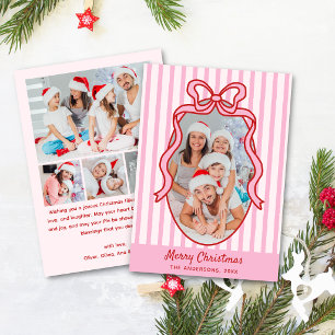 Cartes Pour Fêtes Annuelles Cadre de Noël à rayures roses et à nœud 5 Photo