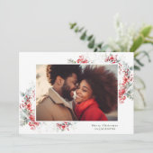 Cartes Pour Fêtes Annuelles Cadre de Noël botanique Cerisier blanc photo rouge (Debout devant)