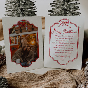 Cartes Pour Fêtes Annuelles Cadre de photo à nœud rouge élégant Noël rétro joy