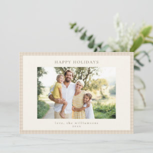 Cartes Pour Fêtes Annuelles Cadre de photo de famille à carreaux Gingham beige