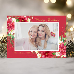 Cartes Pour Fêtes Annuelles Cadre de photo floral à poinsettia rouge