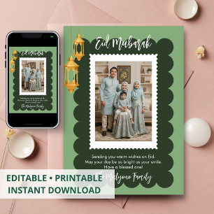 Cartes Pour Fêtes Annuelles Cadre de photo timbre-poste Vert sauge Eid Mubarak