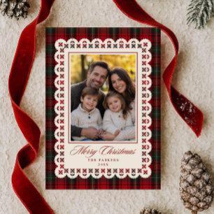 Cartes Pour Fêtes Annuelles Cadre de point de dentelle tartan rouge Photo de J
