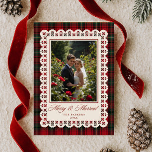 Cartes Pour Fêtes Annuelles Cadre de point de dentelle tartan rouge photo de m