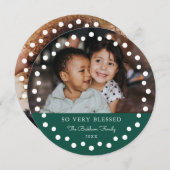 Cartes Pour Fêtes Annuelles Cadre de points modernes Ornement vert 2 Photo (Devant / Derrière)