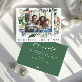 Cartes Pour Fêtes Annuelles Cadre de verdure de baies d'hiver Photo Noël