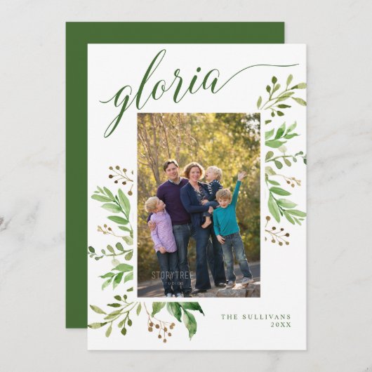 Cartes Pour Fêtes Annuelles Cadre de verdure Gloria Photo Religieuse (Devant / Derrière)