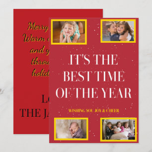 Cartes Pour Fêtes Annuelles Cadre Doré Joie de Noël Rouge et Neigeux