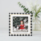 Cartes Pour Fêtes Annuelles Cadre élégant noir à carreaux avec 1 photo carrée (Debout devant)