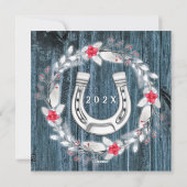 Cartes Pour Fêtes Annuelles Cadre en bois bleu photo de cheval argenté (Dos)