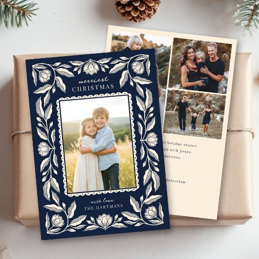 Cartes Pour Fêtes Annuelles Cadre Floral Art populaire Noël 4 Photo